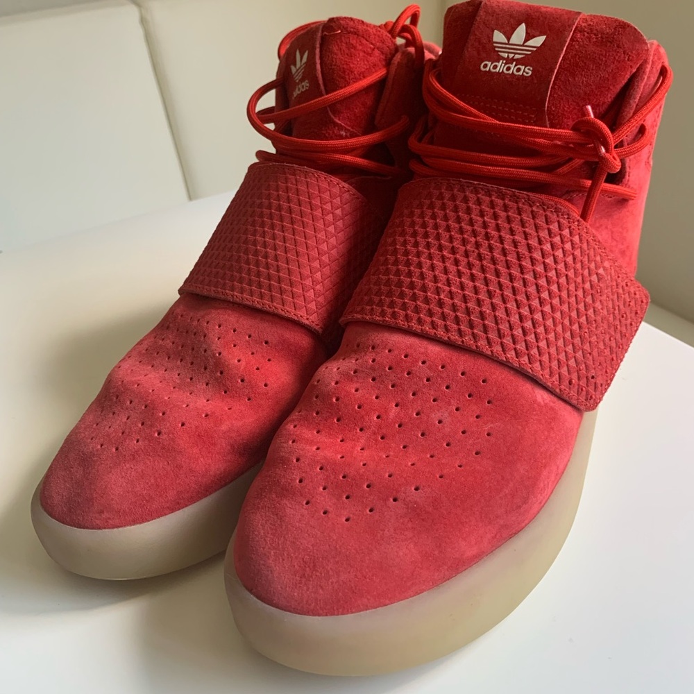 Adidas Originals Tubular Invader Strap Bb5039 Red Suede Gum Sole Mid Top size 9